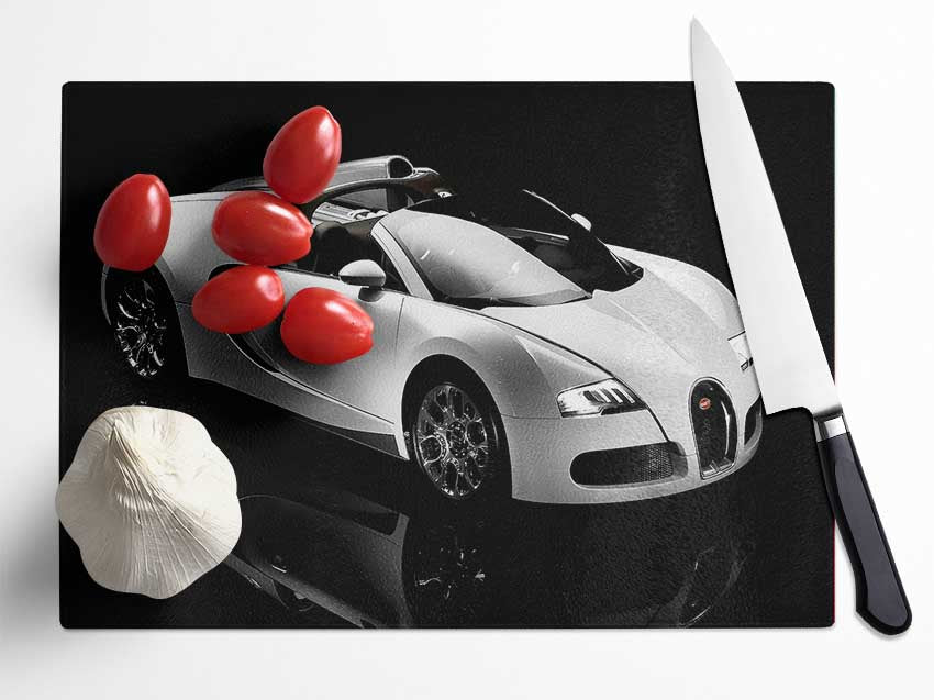 Bugatti Veyron Black And White Glass Chopping Board