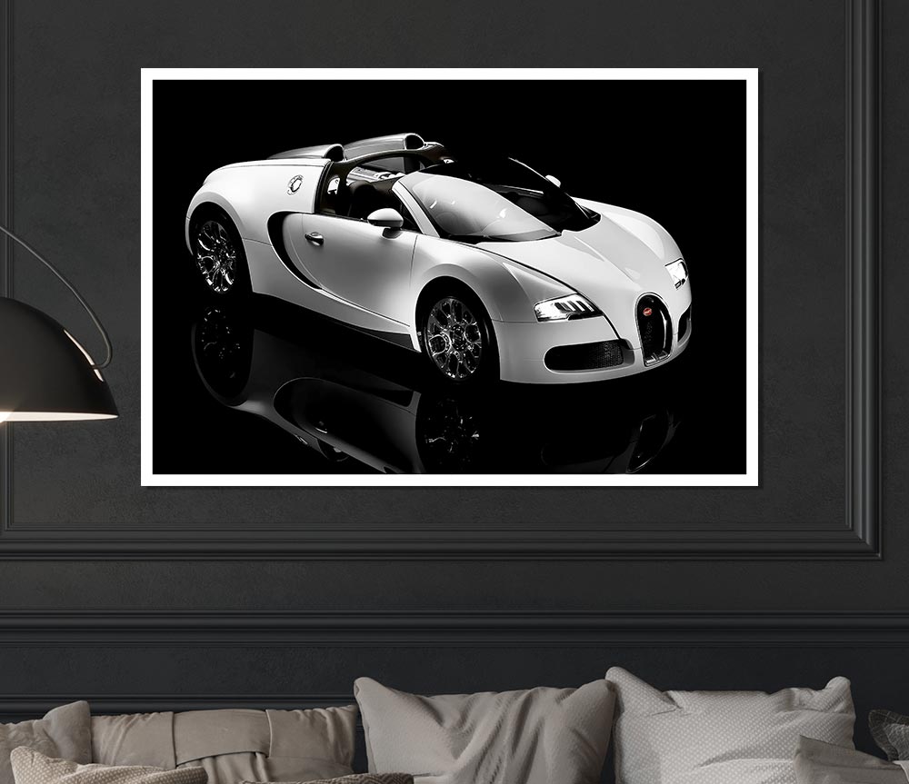 Bugatti Veyron Black And White Print Poster Wall Art