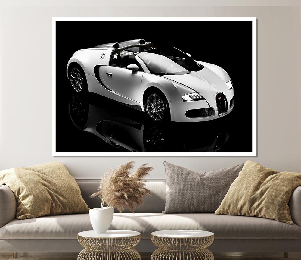 Bugatti Veyron Black And White Print Poster Wall Art