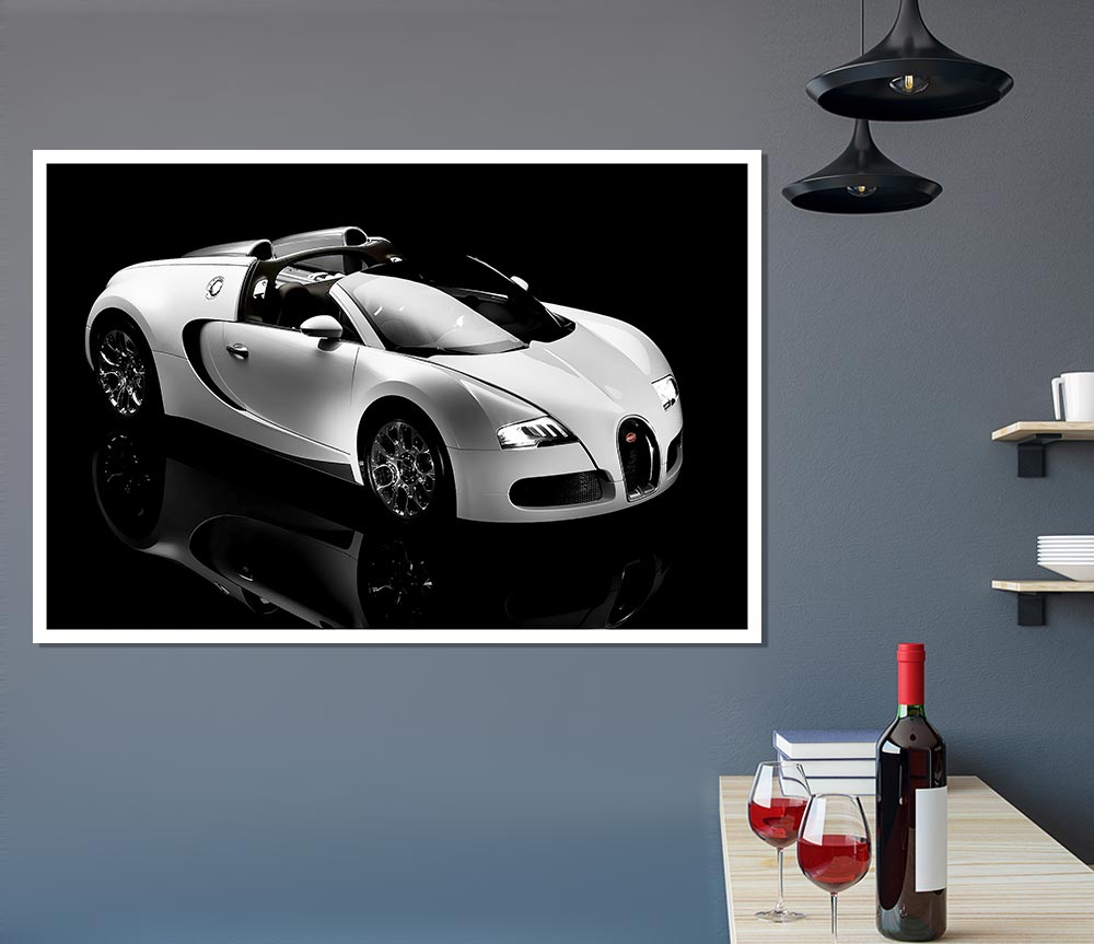 Bugatti Veyron Black And White Print Poster Wall Art