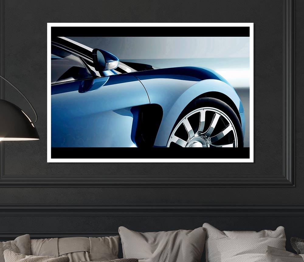 Bugatti Veyron Side Profile Blue Print Poster Wall Art