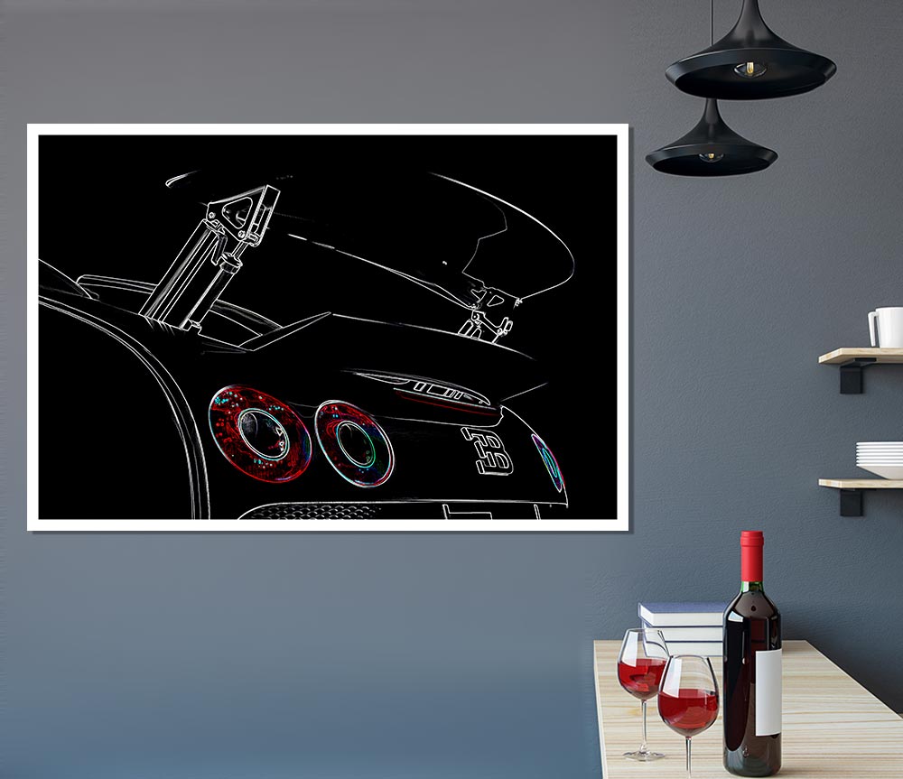 Bugatti Veyron Rear Spoiler Psychedelic Print Poster Wall Art