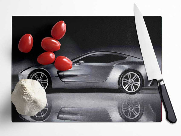 Aston Martin Db9 Silver Side Profile Glass Chopping Board