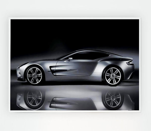 Aston Martin Db9 Silver Side Profile Print Poster Wall Art