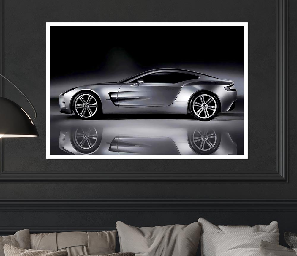 Aston Martin Db9 Silver Side Profile Print Poster Wall Art