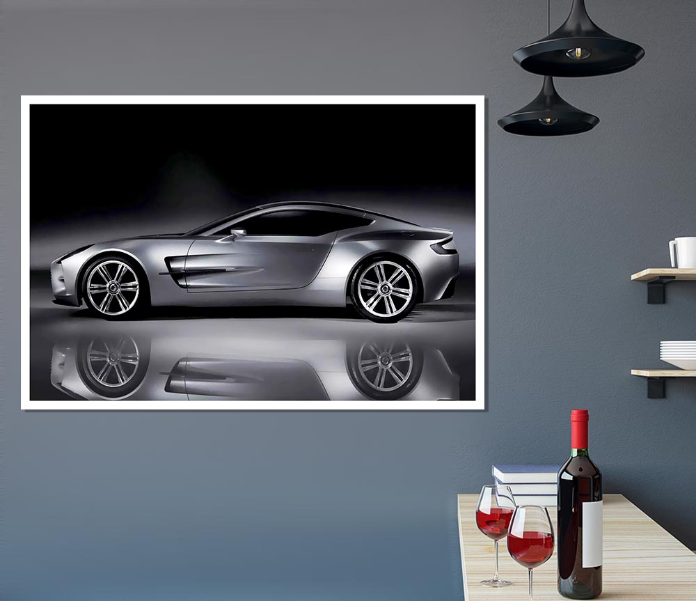 Aston Martin Db9 Silver Side Profile Print Poster Wall Art