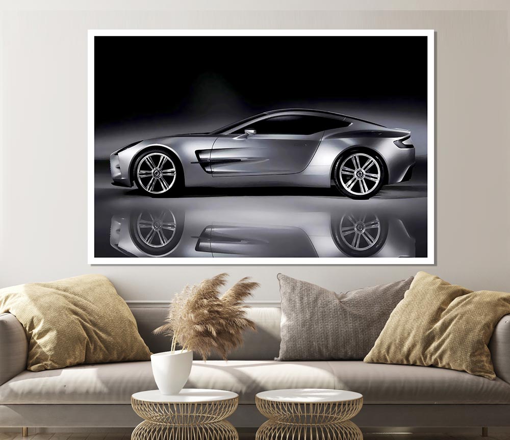 Aston Martin Db9 Silver Side Profile Print Poster Wall Art