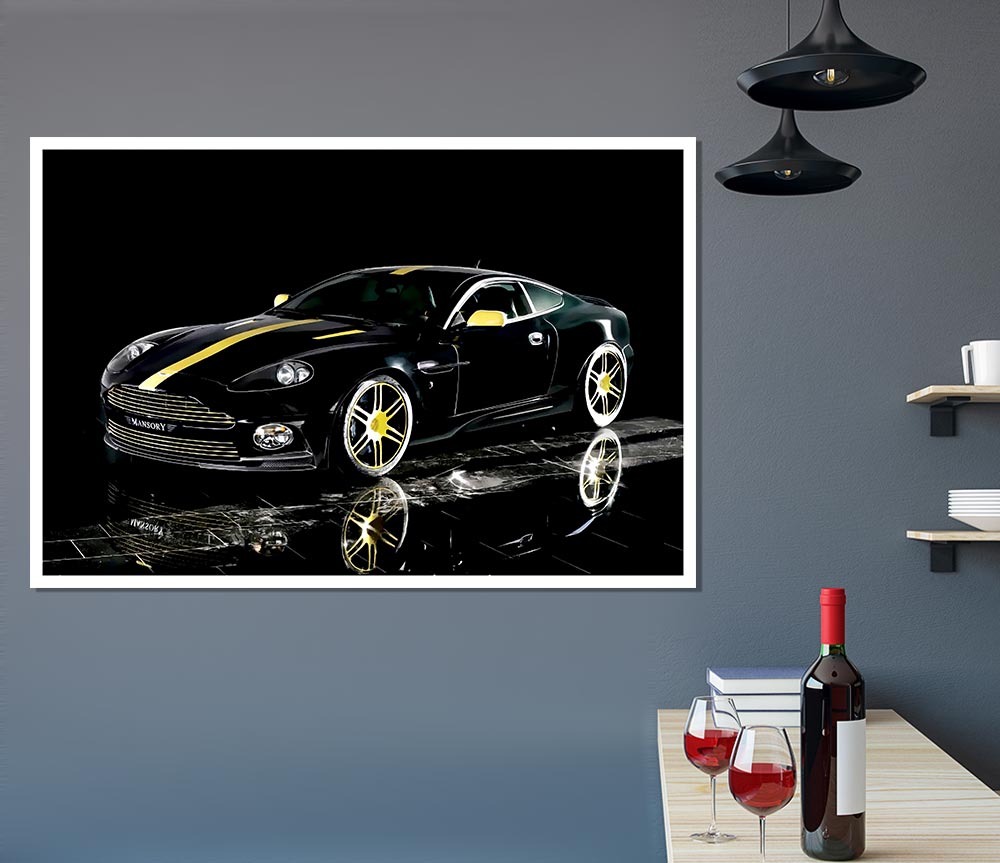 Aston Martin Db9 Black And Yellow Print Poster Wall Art