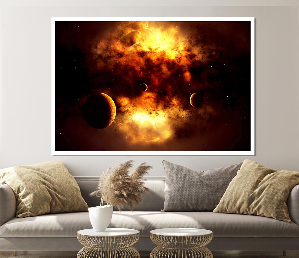 Golden Galaxy Print Poster Wall Art