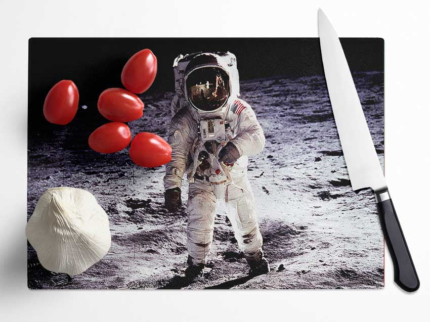 Spaceman On The Moon Glass Chopping Board