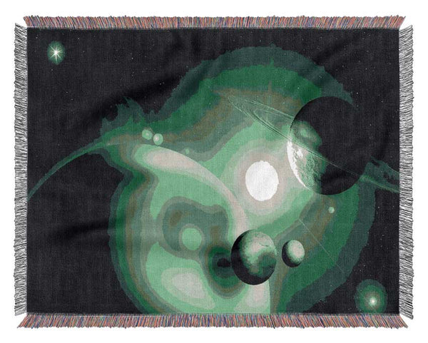 Green Planets Woven Blanket