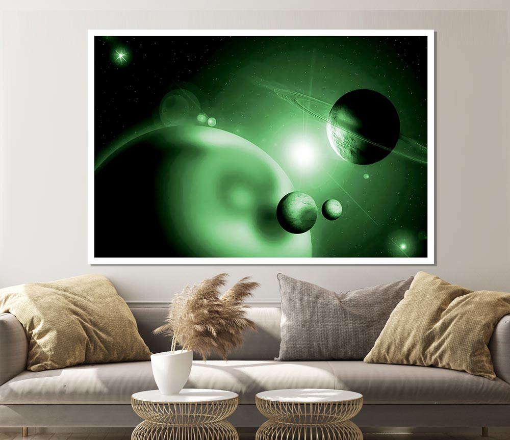 Green Planets Print Poster Wall Art