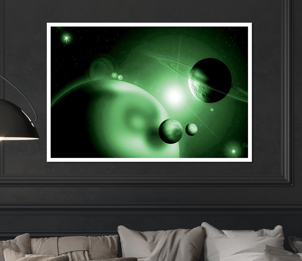 Green Planets Print Poster Wall Art