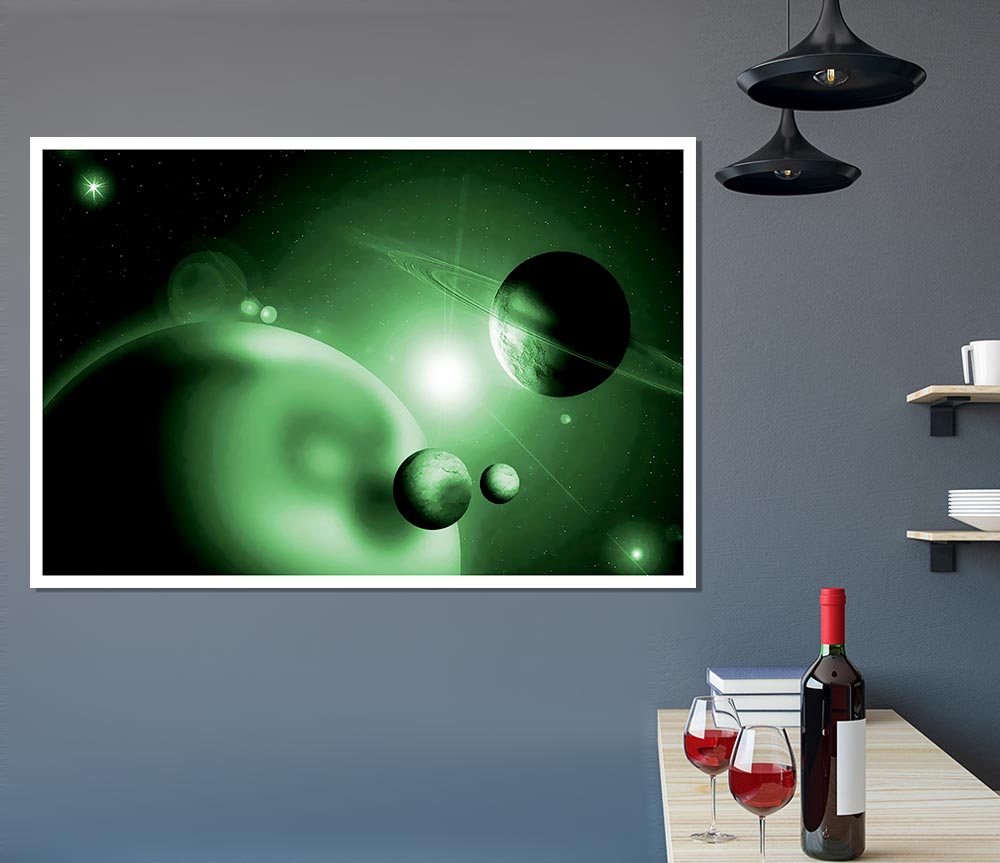 Green Planets Print Poster Wall Art