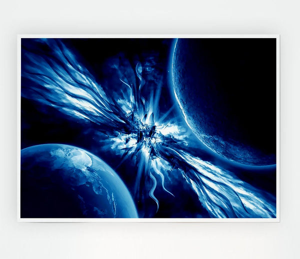 Blue Winged Planets Print Poster Wall Art