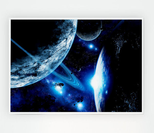 Blue Galaxy Rays Print Poster Wall Art