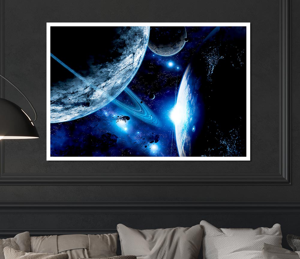 Blue Galaxy Rays Print Poster Wall Art