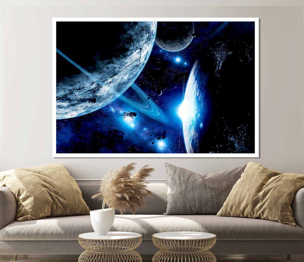 Blue Galaxy Rays Print Poster Wall Art