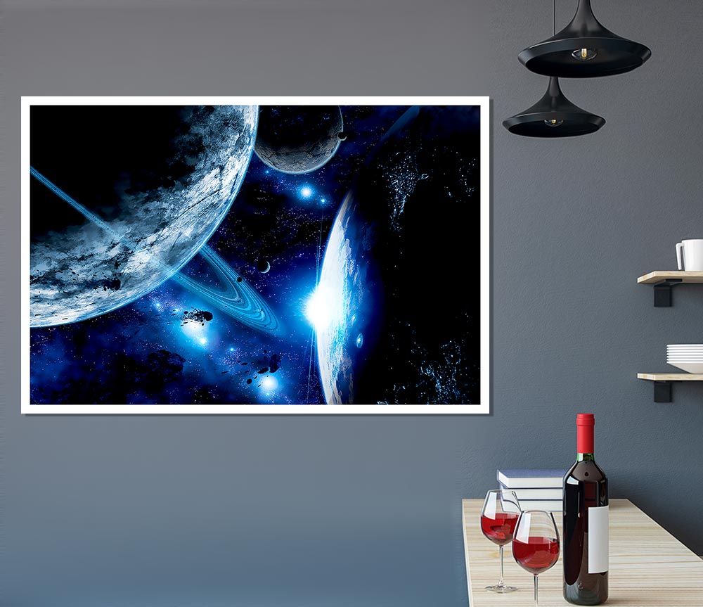 Blue Galaxy Rays Print Poster Wall Art