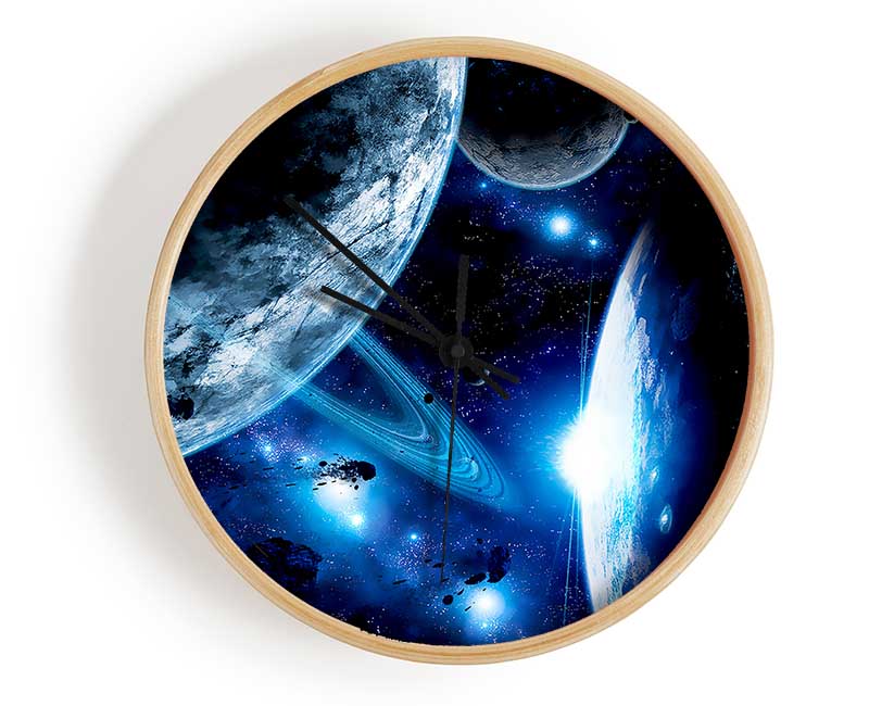 Blue Galaxy Rays Clock - Wallart-Direct UK