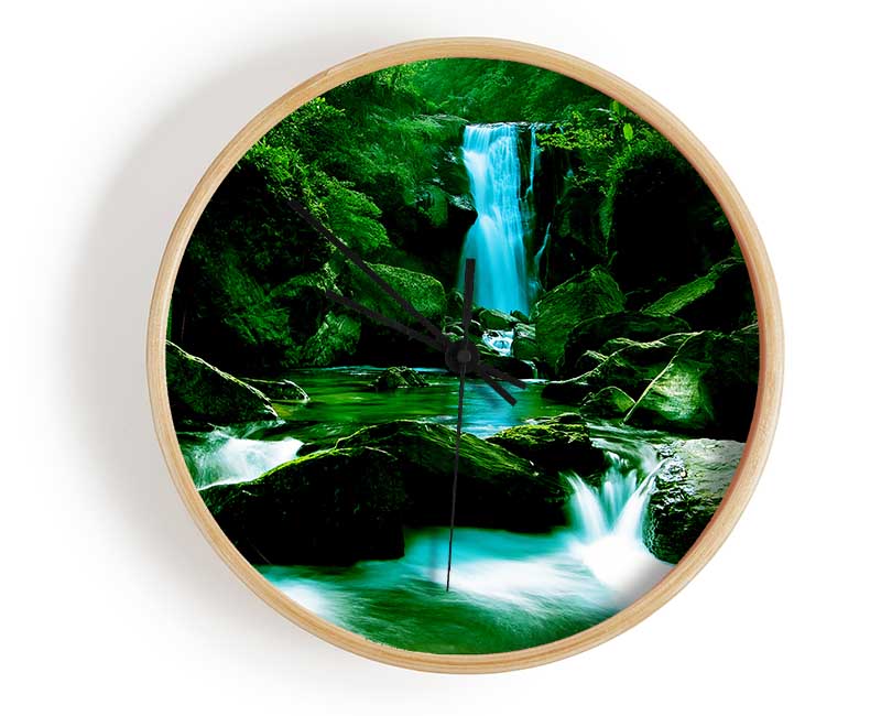 The Waterfall Flows Over The Rocks Clock - Wallart-Direct UK