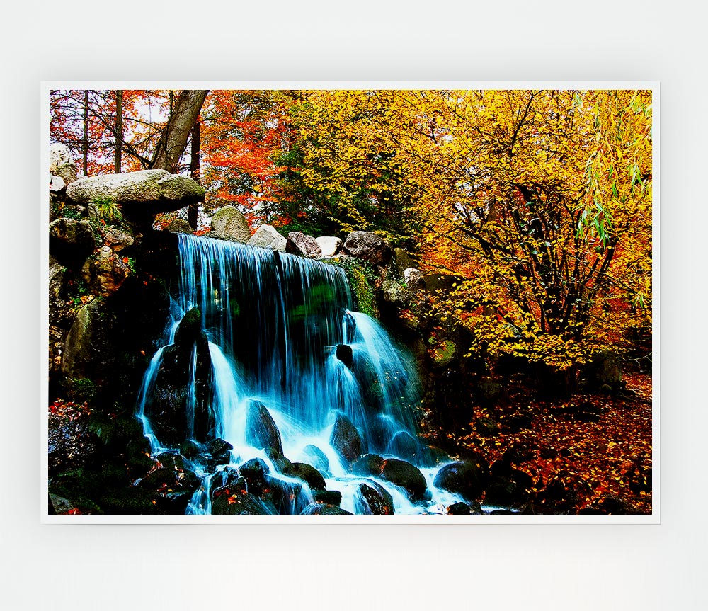 The Autumn Forest Waterfall Print Poster Wall Art