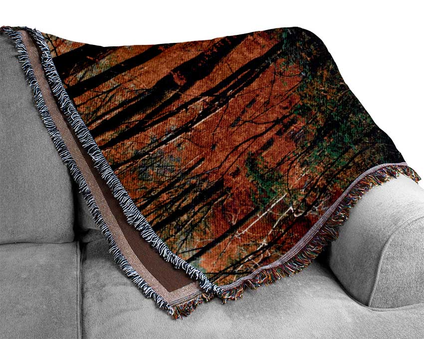 Autumn Waterfall Forest Woven Blanket