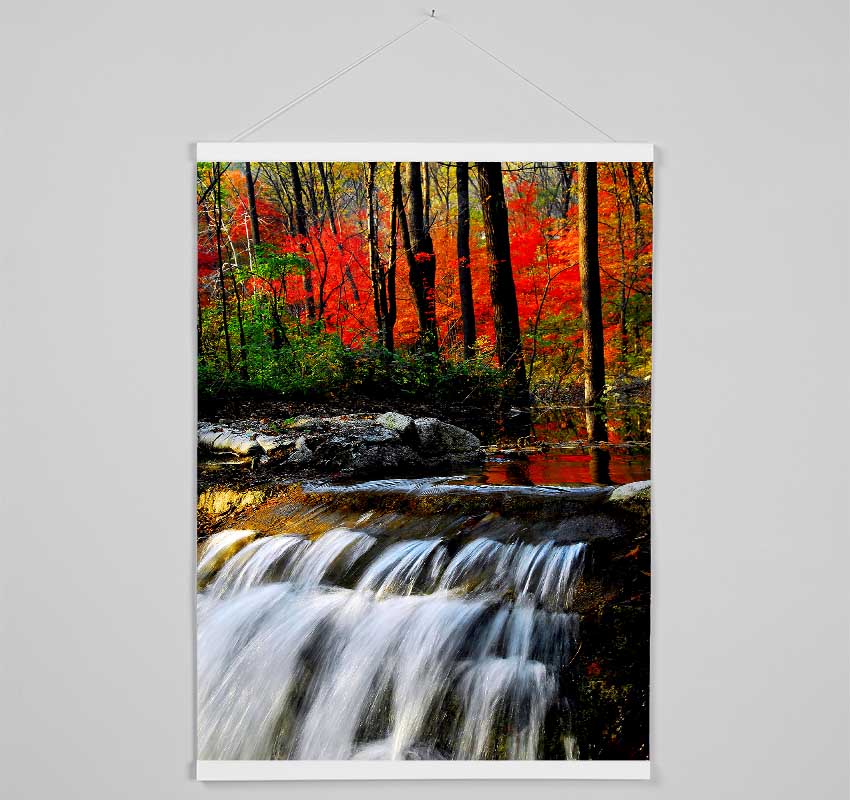 Autumn Waterfall Forest Hanging Poster - Wallart-Direct UK