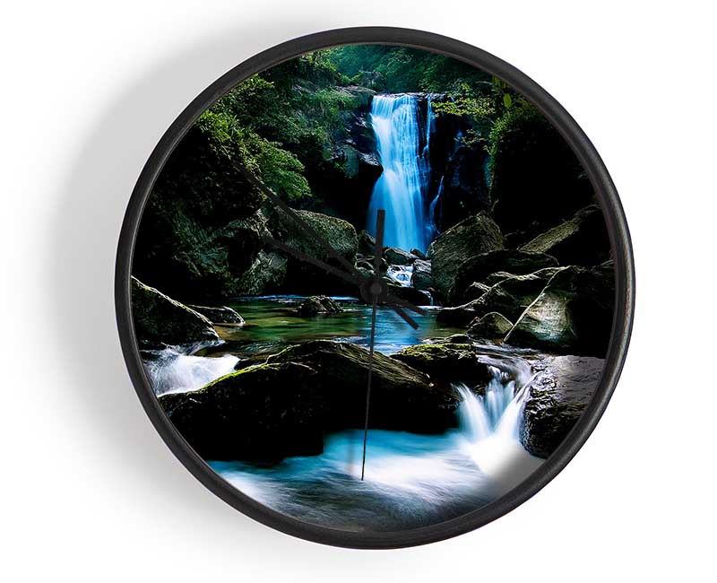 Enchanted Blue Waterfall Forest Flows Clock - Wallart-Direct UK