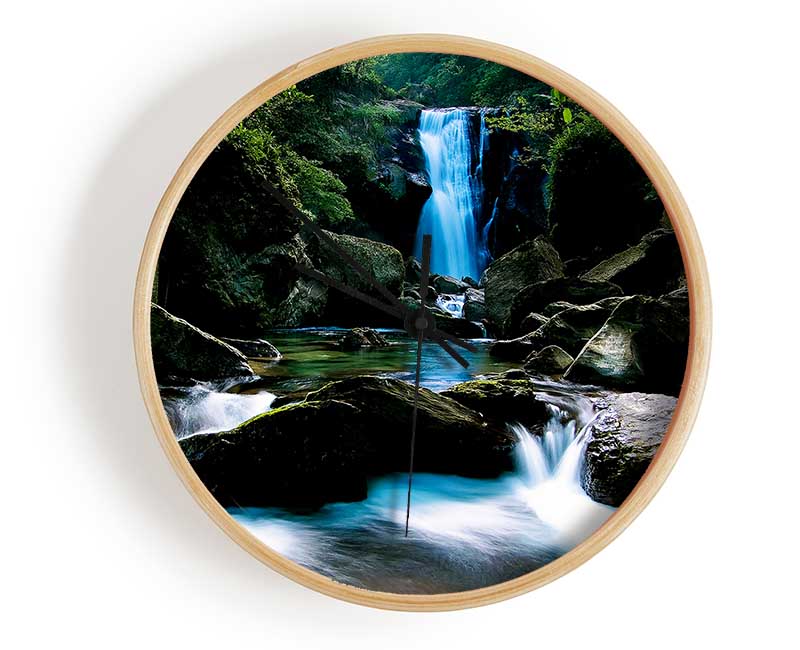 Enchanted Blue Waterfall Forest Flows Clock - Wallart-Direct UK