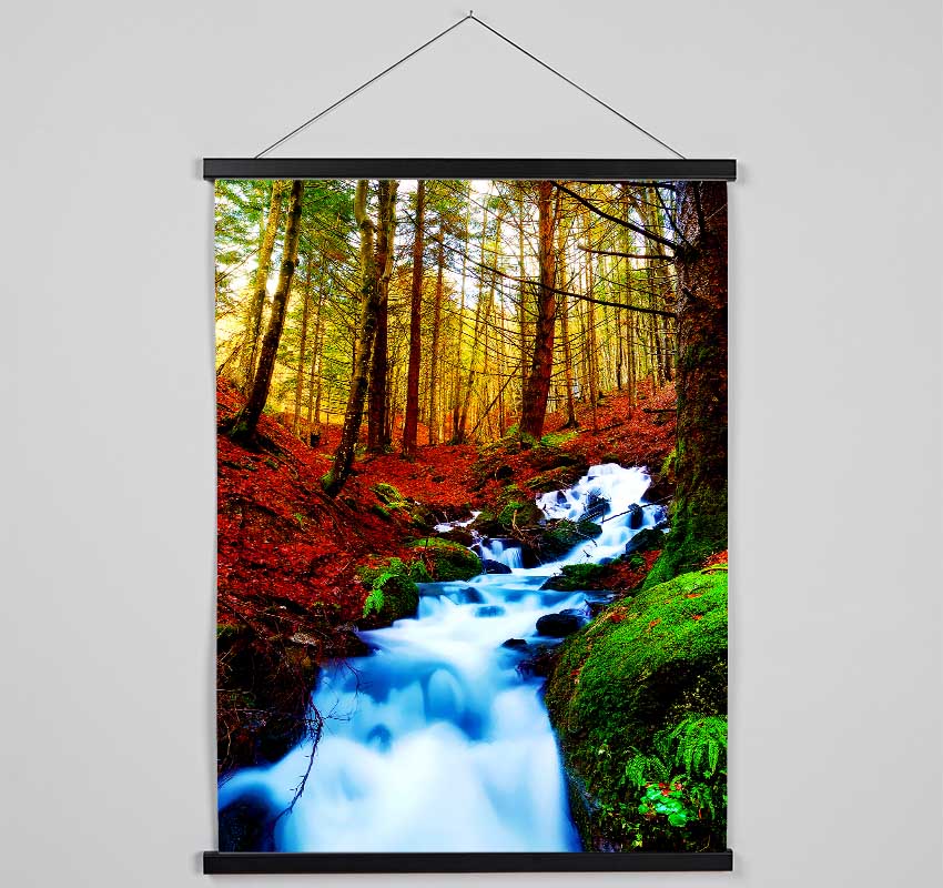 The Autumn Woodland Stream Hanging Poster - Wallart-Direct UK