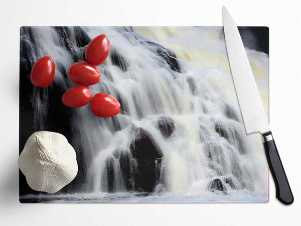 Gushing Waterfall Rocks Glass Chopping Board