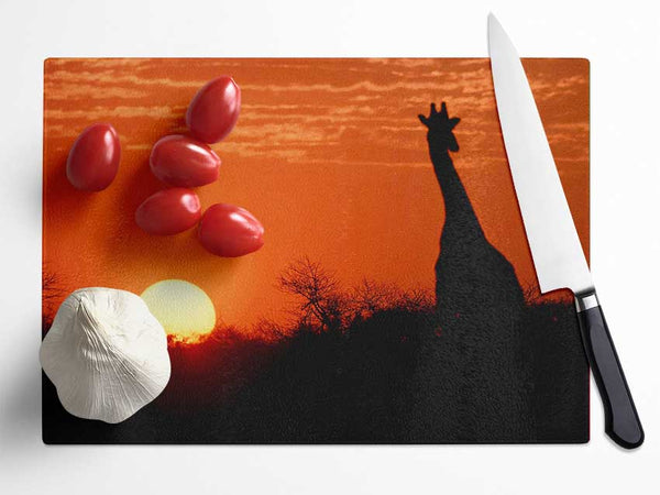 African Sunset Giraffe Glass Chopping Board