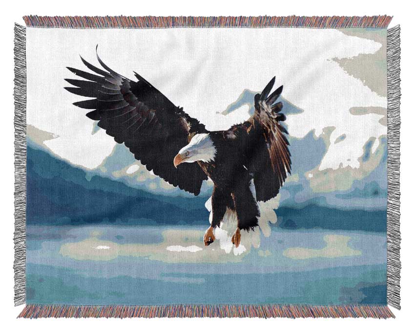 Bald Eagle In Flight Alaska Woven Blanket