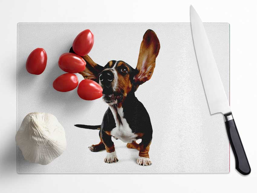 Bassett Hound Ears Glass Chopping Board