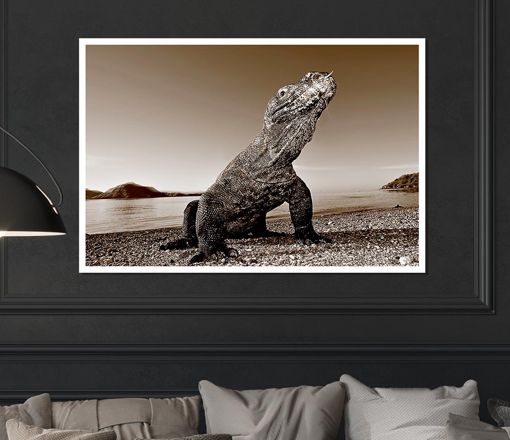 Beach Komodo Dragon Print Poster Wall Art