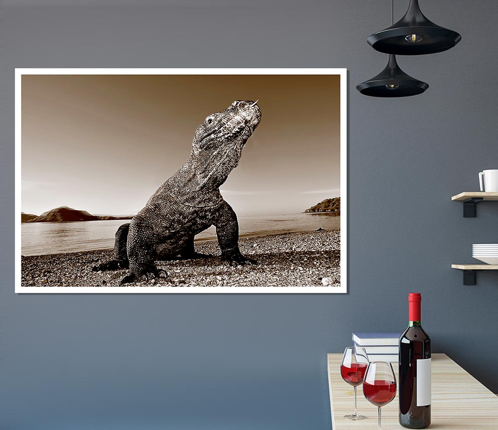 Beach Komodo Dragon Print Poster Wall Art