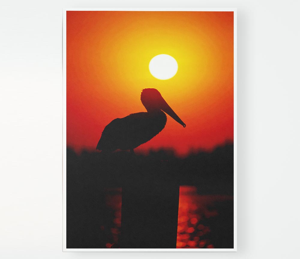 Bird At Sunset Print Poster Wall Art