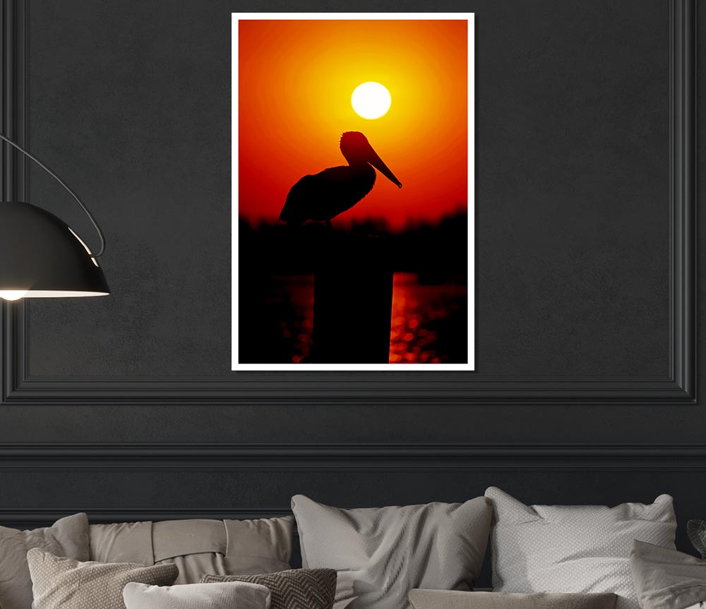 Bird At Sunset Print Poster Wall Art