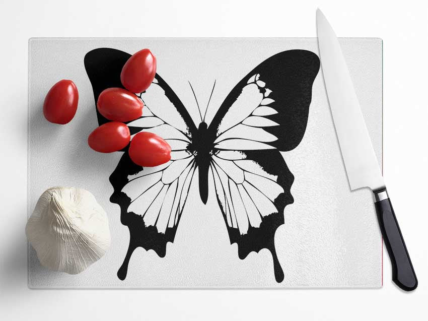 Black And White Butterfly Wings Glass Chopping Board