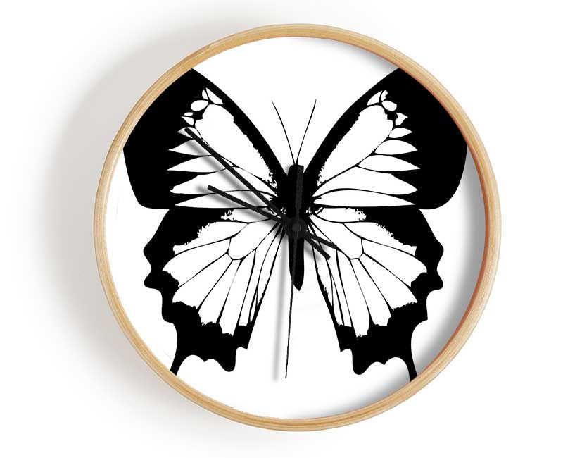 Black And White Butterfly Wings Clock - Wallart-Direct UK