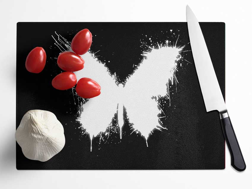 Black And White Butterfly Glass Chopping Board