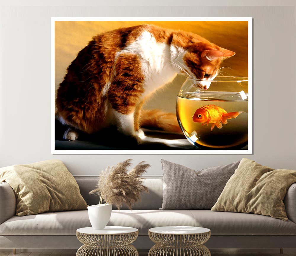 Cat And Fish Print Poster Wall Art