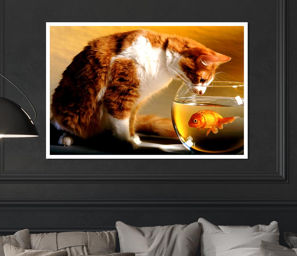 Cat And Fish Print Poster Wall Art