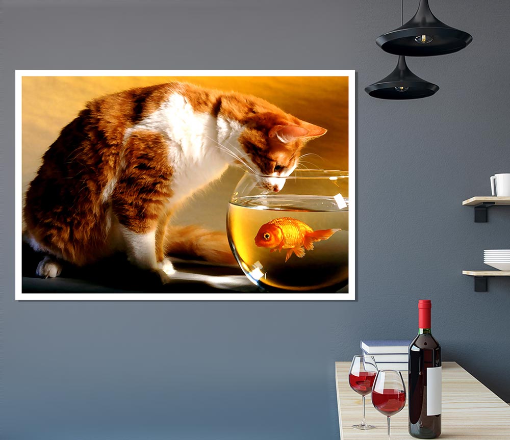 Cat And Fish Print Poster Wall Art