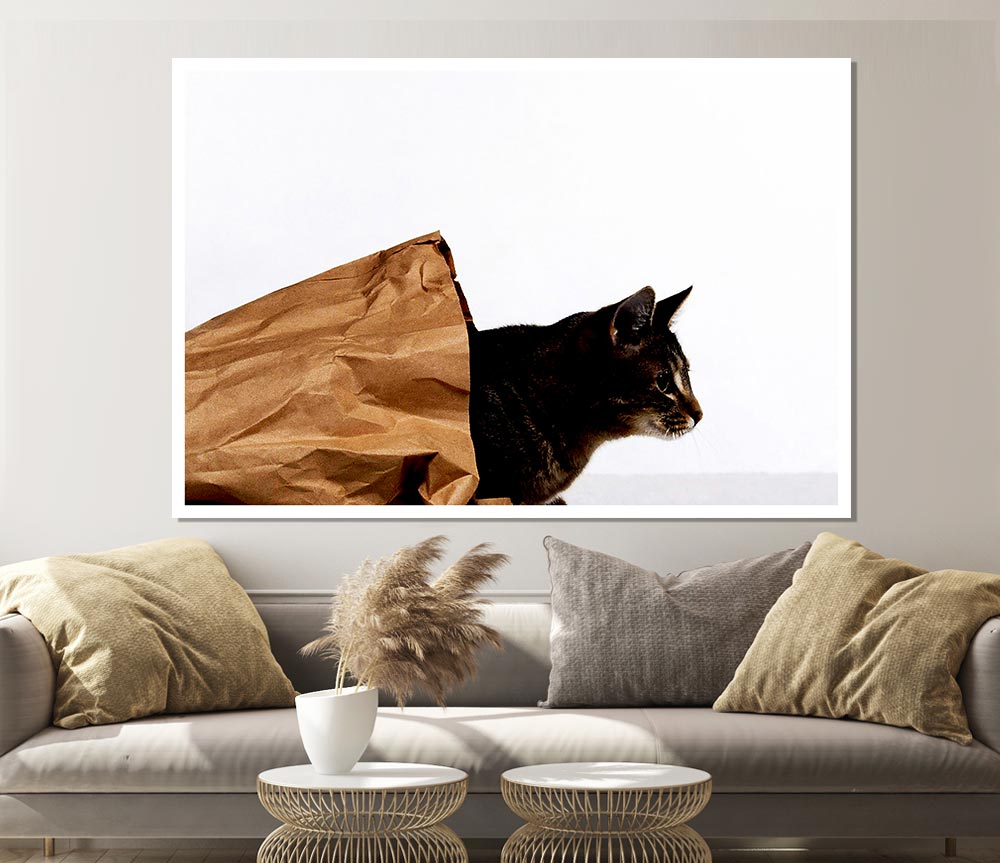 Cat In A Bag Print Poster Wall Art