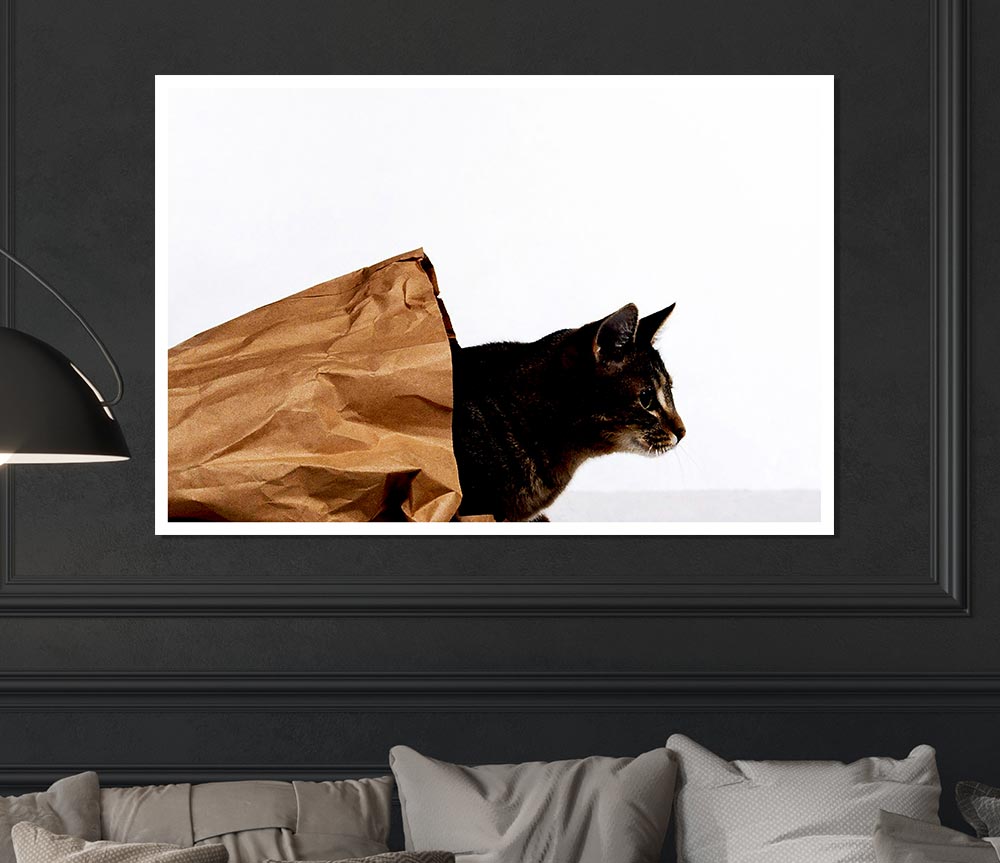 Cat In A Bag Print Poster Wall Art