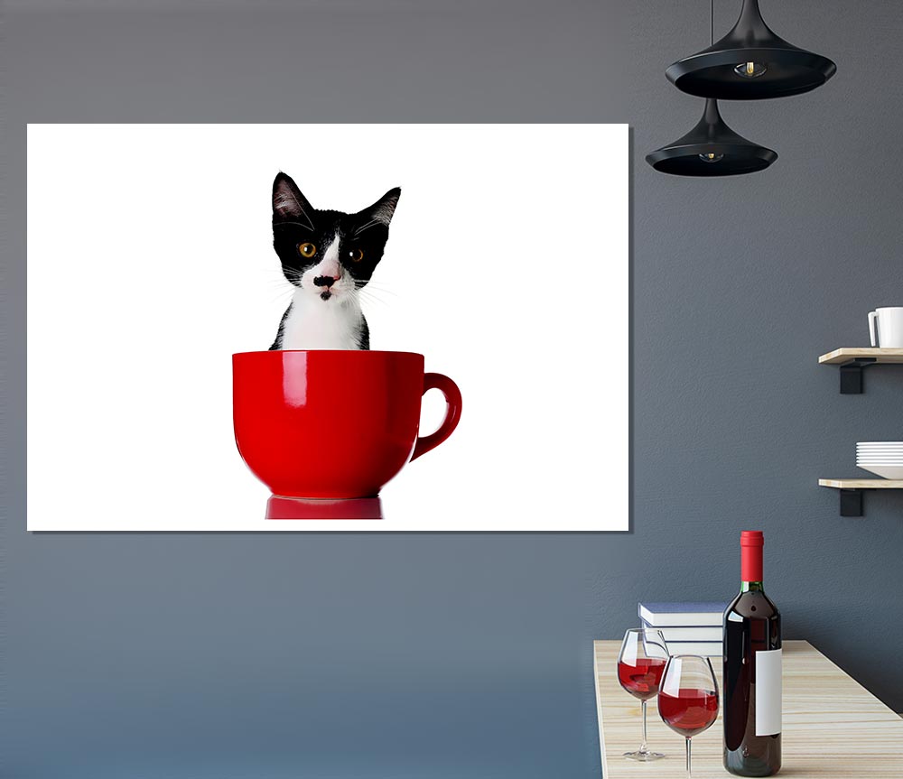 Cat In A Tea Cup Print Poster Wall Art