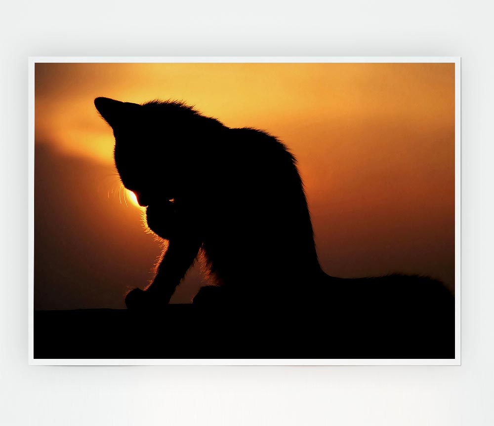 Cat In The Sunset Print Poster Wall Art