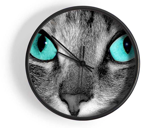 Close Up Of A Grey Tabby Cat Face Clock - Wallart-Direct UK